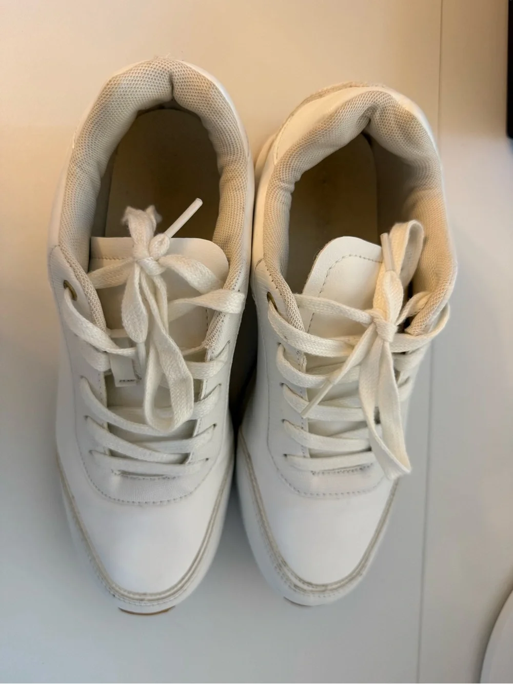 White Women's Platform Sneakers with Gold Accent, stylish, punky